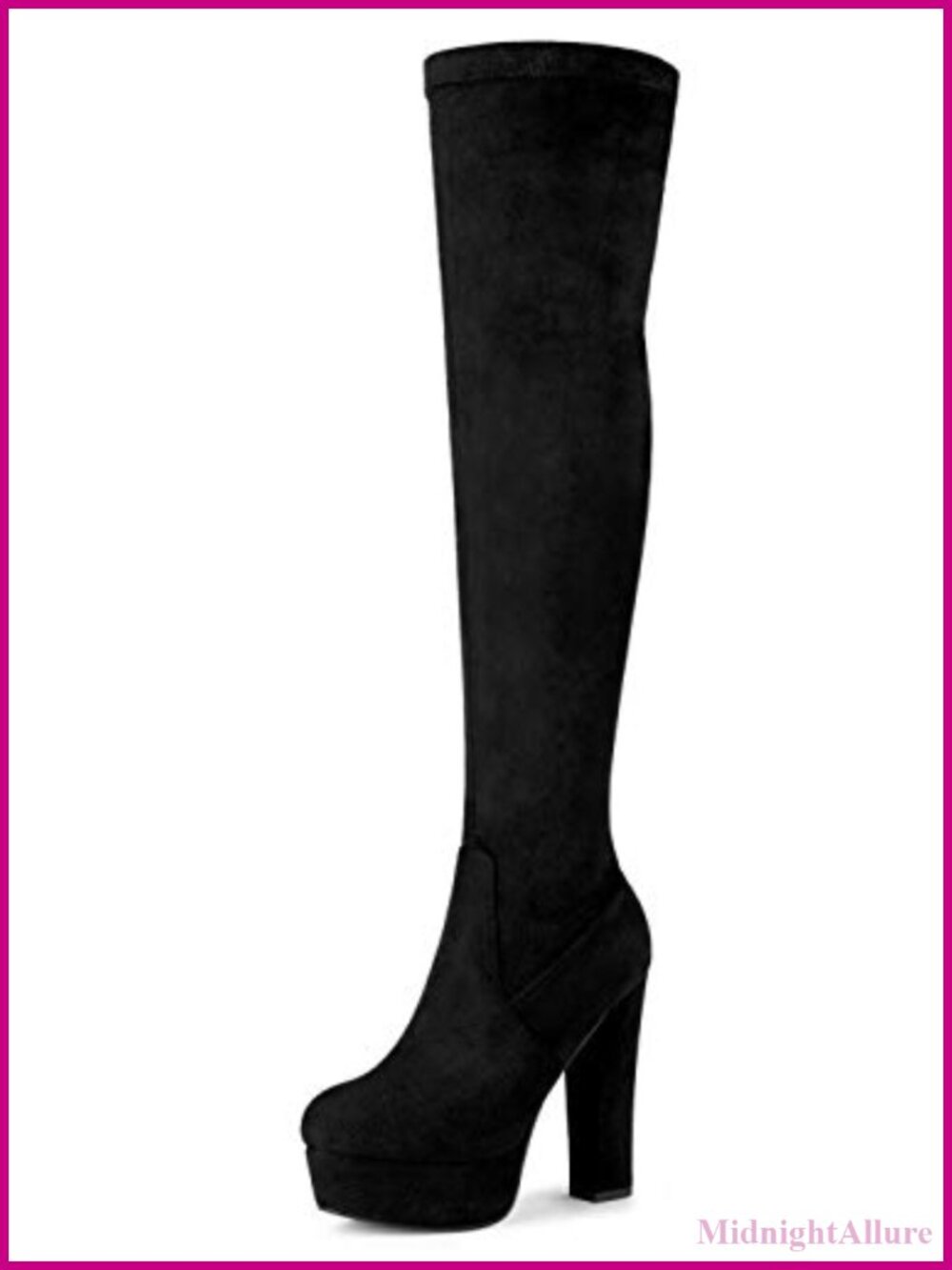 Platform Over Knee High Boots Faux Suede Block Heel